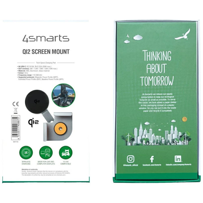 Магнитен държач 4smarts 4smarts Screen Mount Qi2 за монитор, сив