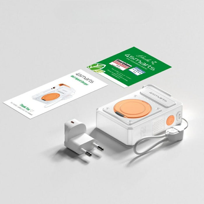 Хибридно зарядно 4smarts 6в1 PD 22.5W с powerbank 10 000 mAh, индукционно зареждане Qi и кабел, бяло