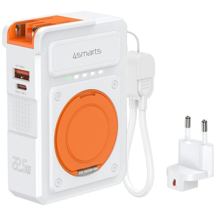 Хибридно зарядно 4smarts 6в1 PD 22.5W с powerbank 10 000 mAh, индукционно зареждане Qi и кабел, бяло