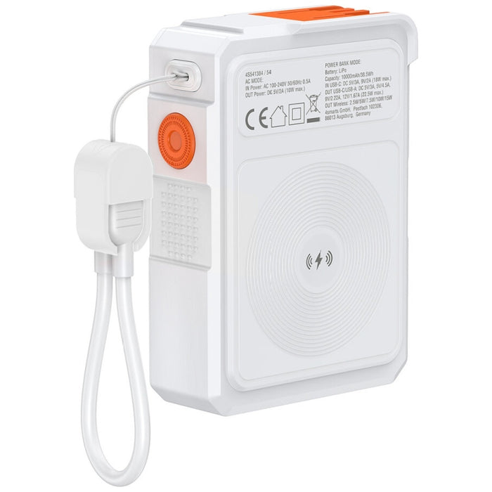 Хибридно зарядно 4smarts 6в1 PD 22.5W с powerbank 10 000 mAh, индукционно зареждане Qi и кабел, бяло