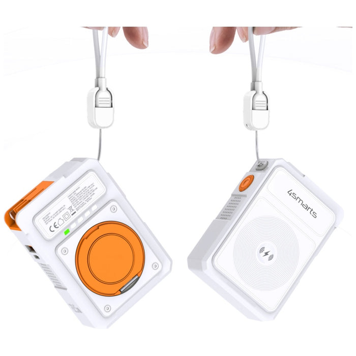 Хибридно зарядно 4smarts 6в1 PD 22.5W с powerbank 10 000 mAh, индукционно зареждане Qi и кабел, бяло