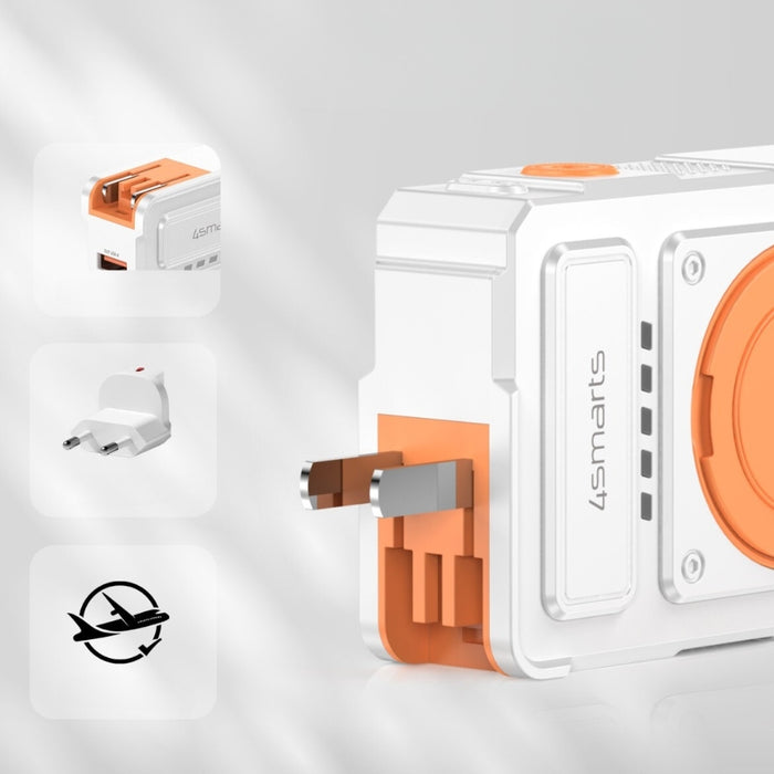 Хибридно зарядно 4smarts 6в1 PD 22.5W с powerbank 10 000 mAh, индукционно зареждане Qi и кабел, бяло