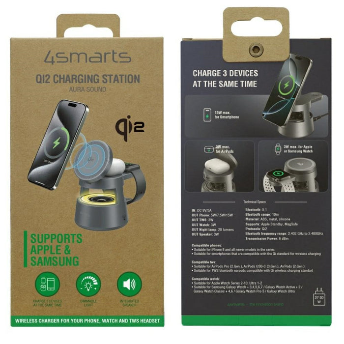 Зарядна станция 4smarts 4smarts Aura Sound Qi2, сива