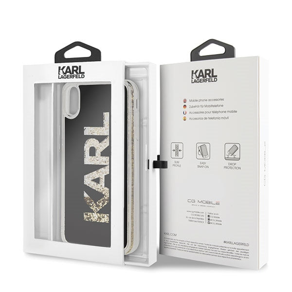 Калъф Karl Lagerfeld KLHCI65KAGBK с Karl logo Glitter за iPhone XsMax, черен