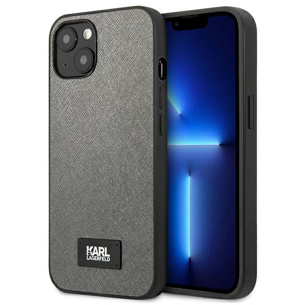 Твърд калъф Karl Lagerfeld KLHCP13MSFMP2DG Saffiano Plaque за iPhone 13/14/15 6,1", сребрист