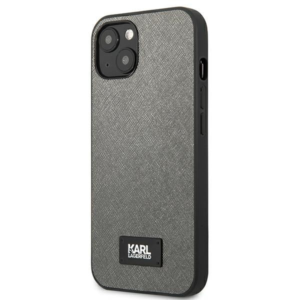 Твърд калъф Karl Lagerfeld KLHCP13MSFMP2DG Saffiano Plaque за iPhone 13/14/15 6,1", сребрист