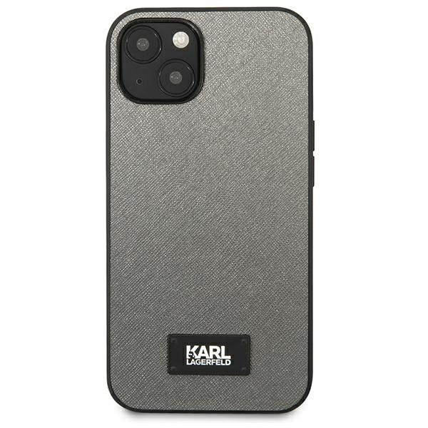 Твърд калъф Karl Lagerfeld KLHCP13MSFMP2DG Saffiano Plaque за iPhone 13/14/15 6,1", сребрист