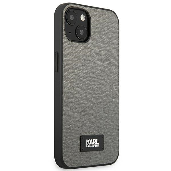 Твърд калъф Karl Lagerfeld KLHCP13MSFMP2DG Saffiano Plaque за iPhone 13/14/15 6,1", сребрист