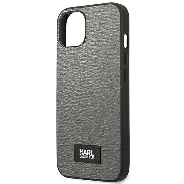 Твърд калъф Karl Lagerfeld KLHCP13MSFMP2DG Saffiano Plaque за iPhone 13/14/15 6,1", сребрист