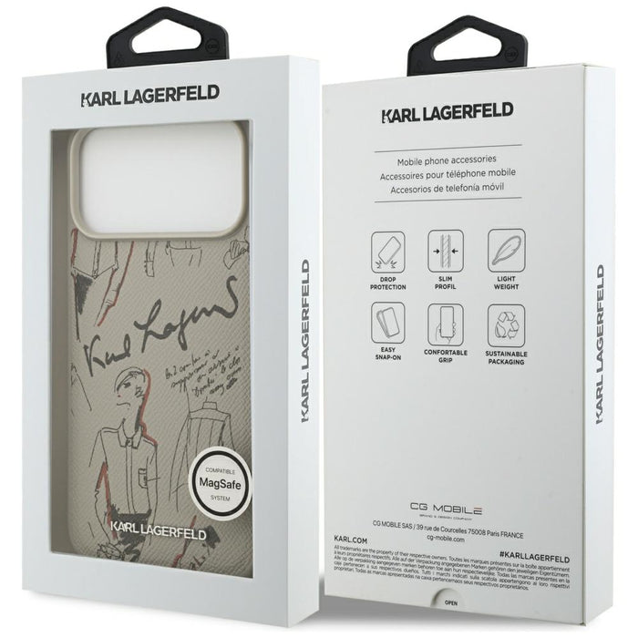 Калъф Karl Lagerfeld Grained Pattern &amp; Logo MagSafe за iPhone 17 Pro Max, сив