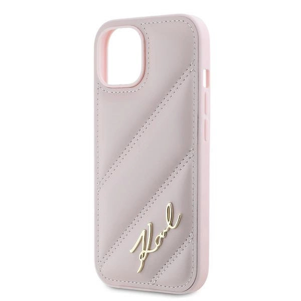 Калъф Karl Lagerfeld Diagonal Quilted Script за iPhone 15 Plus / 14 Plus - розов