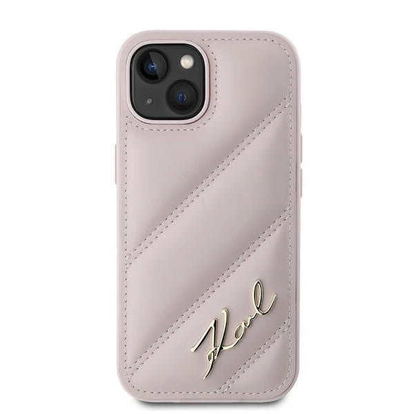 Калъф Karl Lagerfeld Diagonal Quilted Script за iPhone 15 Plus / 14 Plus - розов