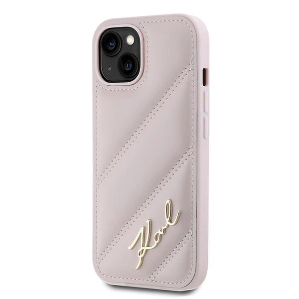 Калъф Karl Lagerfeld Diagonal Quilted Script за iPhone 15 Plus / 14 Plus - розов