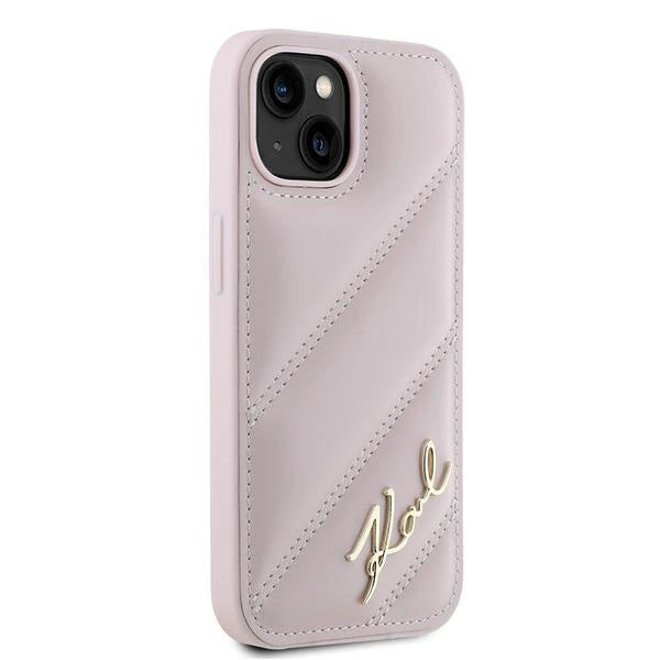 Калъф Karl Lagerfeld Diagonal Quilted Script за iPhone 15 Plus / 14 Plus - розов