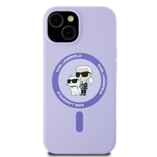 Karl Lagerfeld силиконов пръстен Karl&Choupette Heads Ring MagSafe калъф за iPhone 15 - лилав