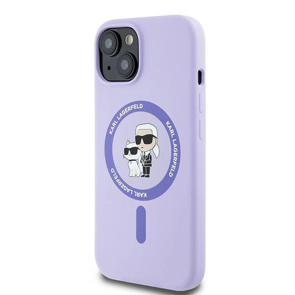 Karl Lagerfeld силиконов пръстен Karl&Choupette Heads Ring MagSafe калъф за iPhone 15 - лилав