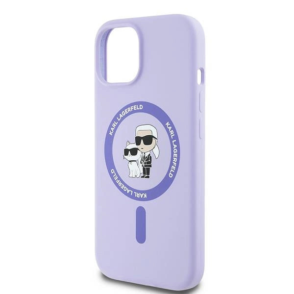 Karl Lagerfeld силиконов пръстен Karl&Choupette Heads Ring MagSafe калъф за iPhone 15 - лилав