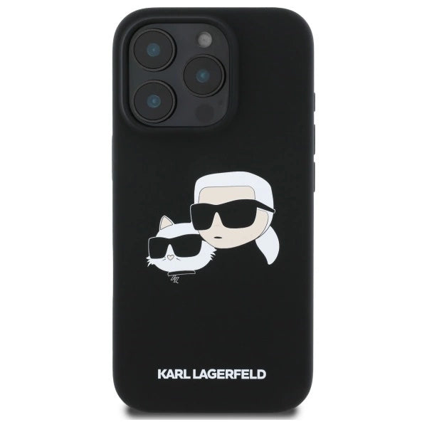 Силиконов кейс Karl Lagerfeld Heads Print MagSafe за iPhone 16 Pro Max - черен