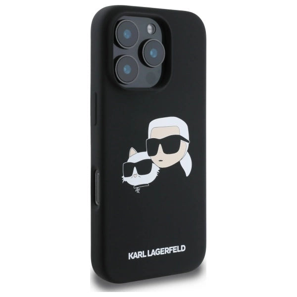 Силиконов кейс Karl Lagerfeld Heads Print MagSafe за iPhone 16 Pro Max - черен
