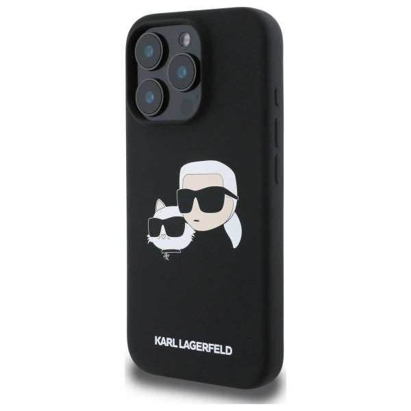Силиконов кейс Karl Lagerfeld Heads Print MagSafe за iPhone 16 Pro Max - черен