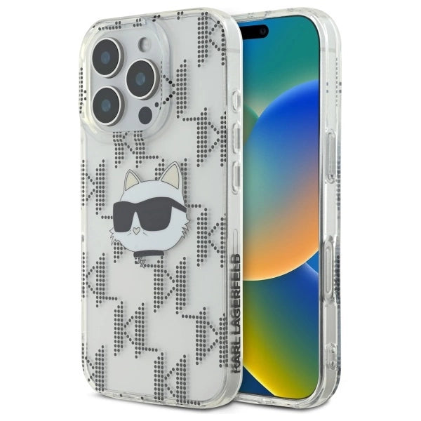 Галванически калъф за iPhone 16 Pro Max на Karl Lagerfeld IML Choupette Head - прозрачен
