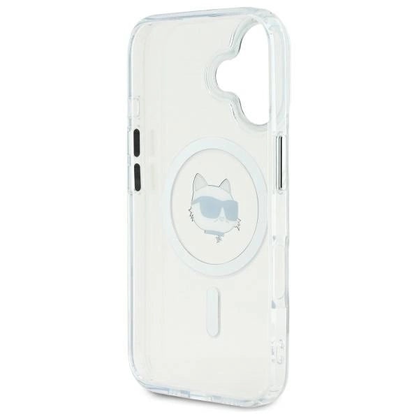 Калъф Karl Lagerfeld IML Metal Choupette Head MagSafe за iPhone 16 Plus - бял