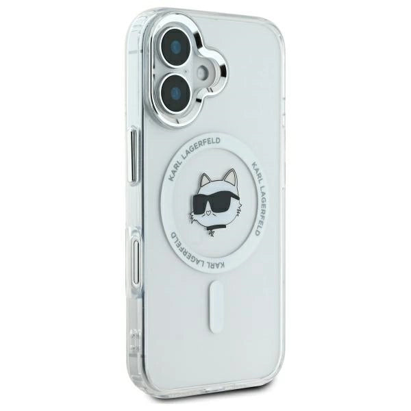 Калъф Karl Lagerfeld IML Metal Choupette Head MagSafe за iPhone 16 Plus - бял