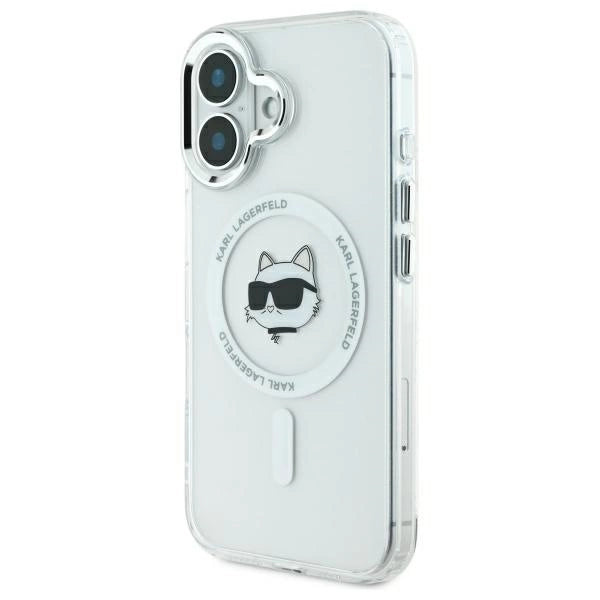 Калъф Karl Lagerfeld IML Metal Choupette Head MagSafe за iPhone 16 Plus - бял
