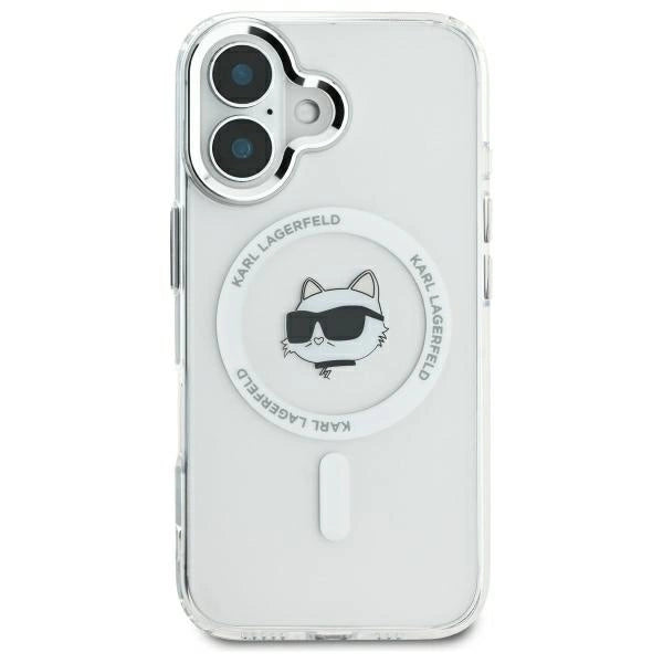 Калъф Karl Lagerfeld IML Metal Choupette Head MagSafe за iPhone 16 Plus - бял
