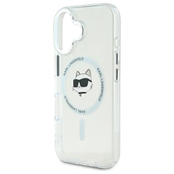 Калъф Karl Lagerfeld IML Metal Choupette Head MagSafe за iPhone 16 Plus - бял