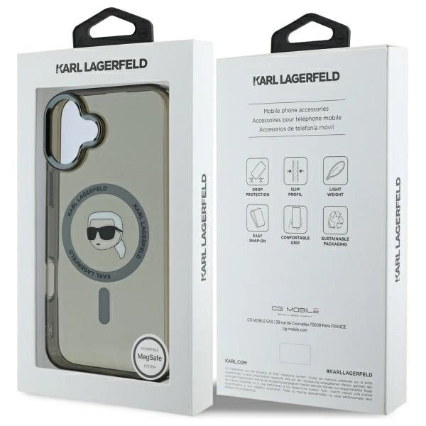 Калъф Karl Lagerfeld IML Metal Karl Head MagSafe за iPhone 16 Plus - черен