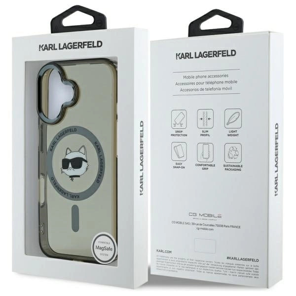 Калъф Karl Lagerfeld IML Metal Choupette Head MagSafe iPhone 16 - черен