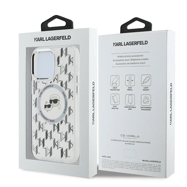 Karl Lagerfeld IML Monogram Karl & Choupette Head MagSafe Калъф за iPhone 15 Pro - прозрачен