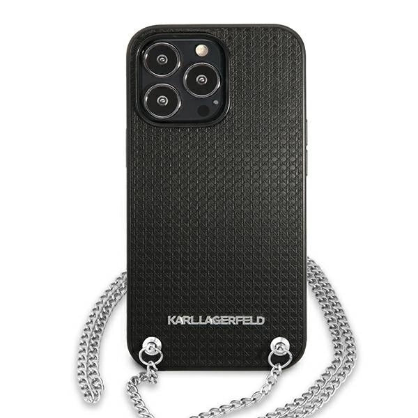 Karl Lagerfeld Leather Textured and Chain Case за iPhone 13 Pro Max 6.7" - Черен