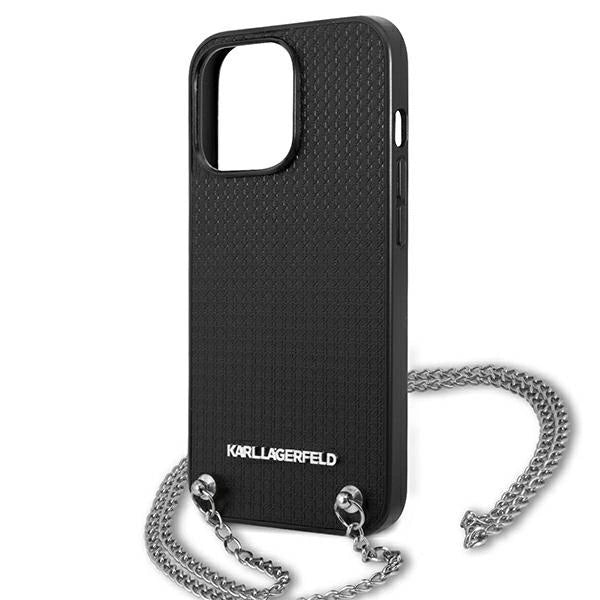 Karl Lagerfeld Leather Textured and Chain Case за iPhone 13 Pro Max 6.7" - Черен