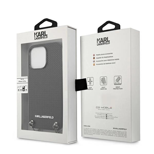 Karl Lagerfeld Leather Textured and Chain Case за iPhone 13 Pro Max 6.7" - Черен