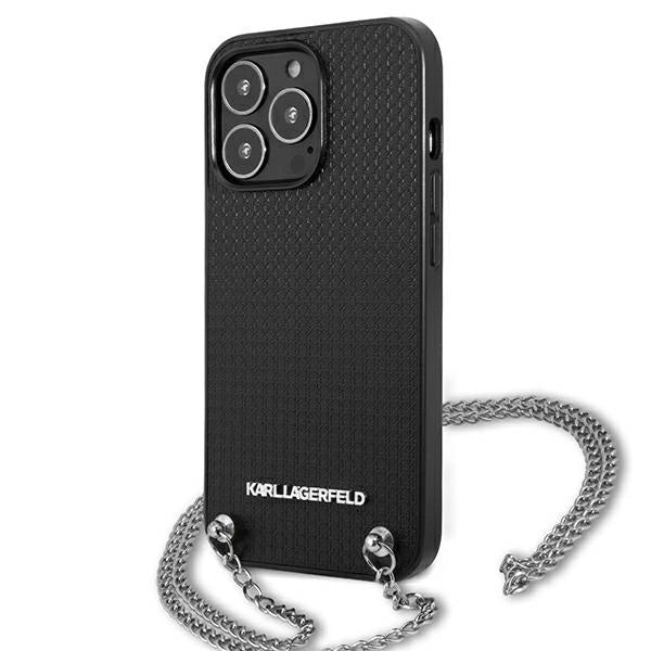 Karl Lagerfeld Leather Textured and Chain Case за iPhone 13 Pro Max 6.7" - Черен