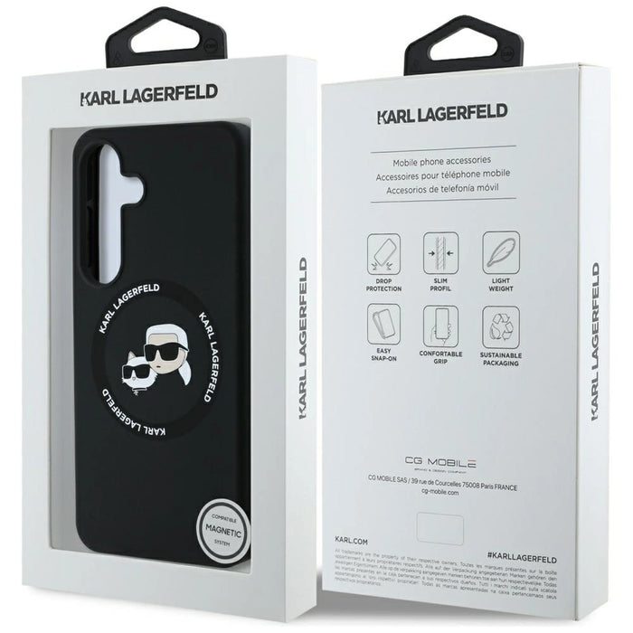 Karl Lagerfeld Силиконов калъф Double Heads And Circle MagSafe Samsung Galaxy S25 Plus черен