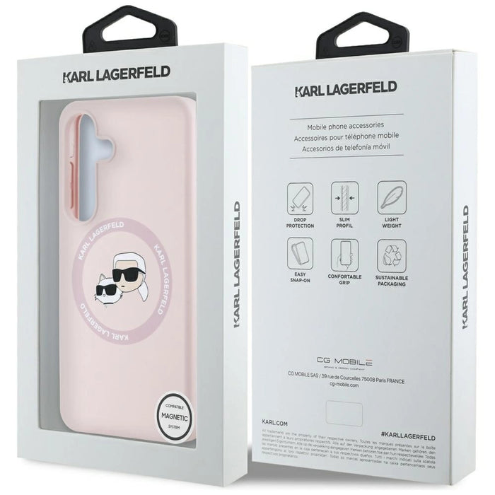 Karl Lagerfeld Силиконов калъф с двойни глави и кръг MagSafe Samsung Galaxy S25 Plus розов