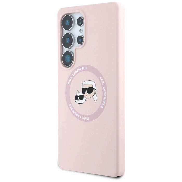 Karl Lagerfeld Силиконов калъф с двойни глави и кръг MagSafe Samsung Galaxy S25 Ultra Pink