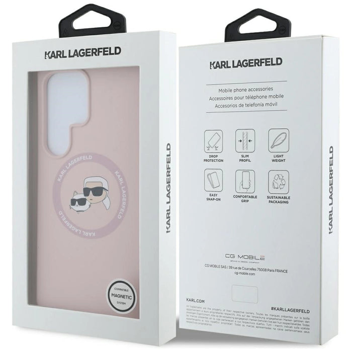 Karl Lagerfeld Силиконов калъф с двойни глави и кръг MagSafe Samsung Galaxy S25 Ultra Pink