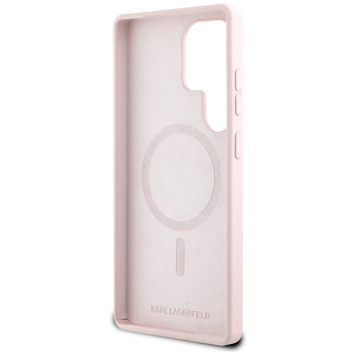 Karl Lagerfeld Силиконов калъф с двойни глави и кръг MagSafe Samsung Galaxy S25 Ultra Pink
