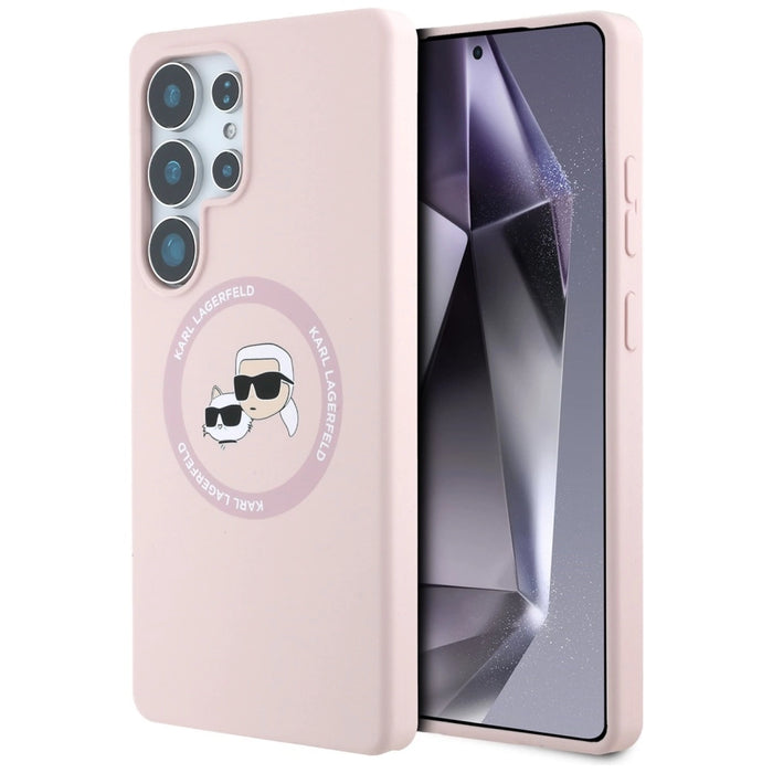 Karl Lagerfeld Силиконов калъф с двойни глави и кръг MagSafe Samsung Galaxy S25 Ultra Pink
