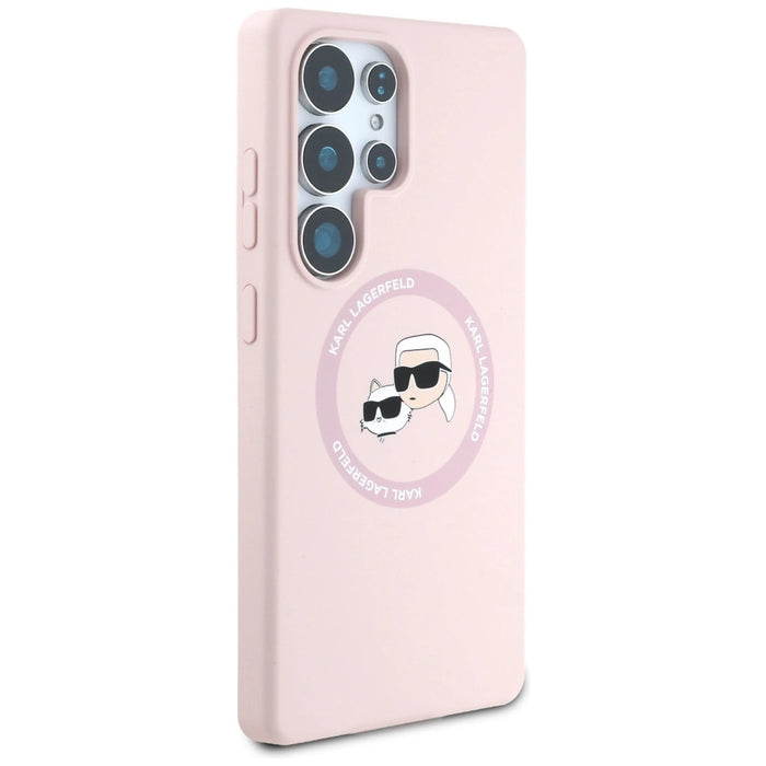 Karl Lagerfeld Силиконов калъф с двойни глави и кръг MagSafe Samsung Galaxy S25 Ultra Pink