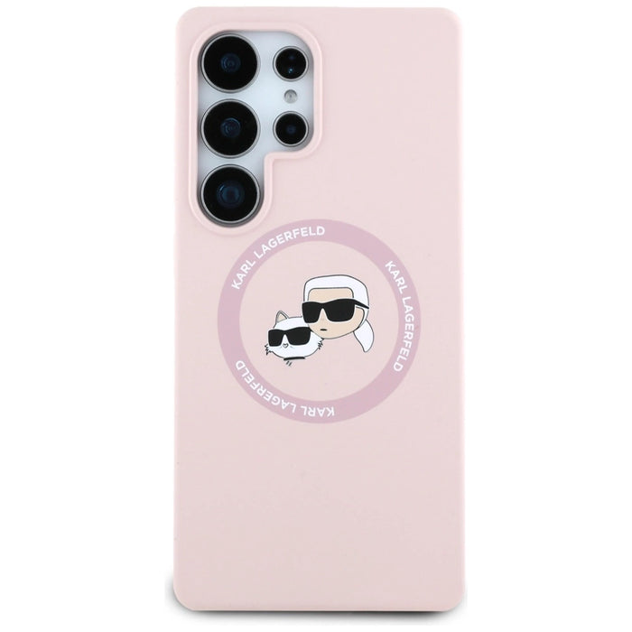 Karl Lagerfeld Силиконов калъф с двойни глави и кръг MagSafe Samsung Galaxy S25 Ultra Pink