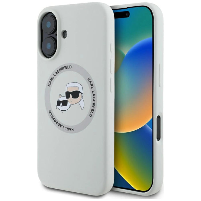 Силиконов калъф Karl Lagerfeld Double Heads And Circle MagSafe за iPhone 16 бежов