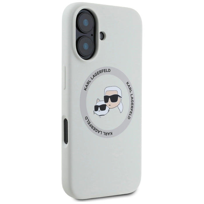 Силиконов калъф Karl Lagerfeld Double Heads And Circle MagSafe за iPhone 16 бежов