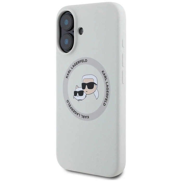 Силиконов калъф Karl Lagerfeld Double Heads And Circle MagSafe за iPhone 16 бежов