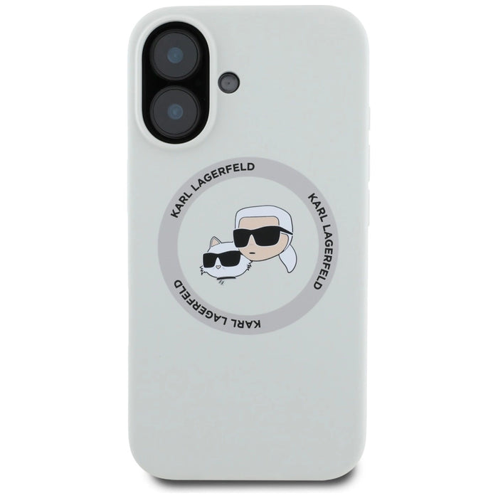 Силиконов калъф Karl Lagerfeld Double Heads And Circle MagSafe за iPhone 16 бежов