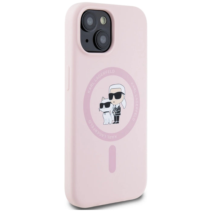 Силиконов калъф Karl Lagerfeld Karl&Choupette MagSafe за iPhone 15 Plus - розов